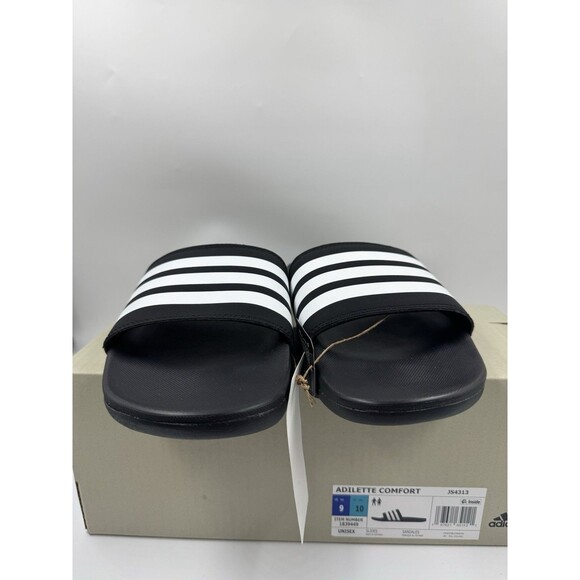 Adidas Adilette Comfort Slides Lightweight Unisex Sandals Black/White M9/W10 - Picture 2 of 15